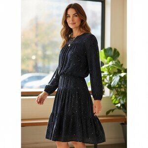 Lauren Ralph Lauren Women's Navy and Tan Polka Dot Jersey knit dress Size 4